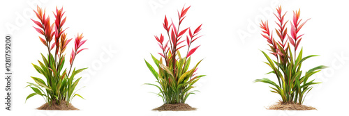 Set of A vibrant plastic aquarium plant decoration with multi-tourmaline gemstones in a fish tank on transparent png background. Ai generated