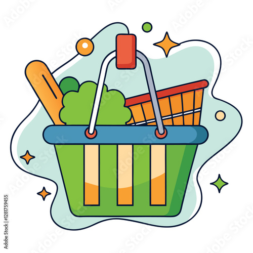 Ecommerce shopping basket vector illustration