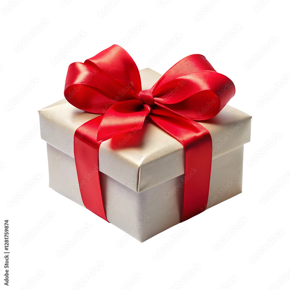 Gift box with satin ribbon and bow on transparent background Gift box with satin ribbon and bow on transparent background