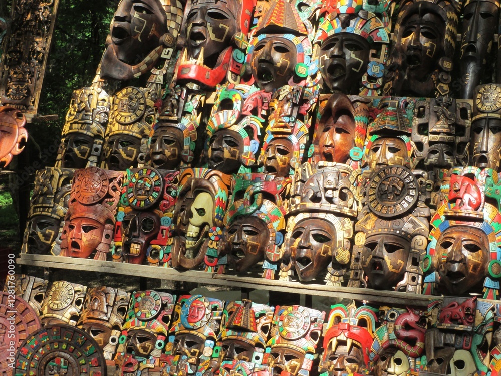 Obraz premium Wooden masks on display
