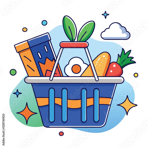 Ecommerce shopping basket vector illustration