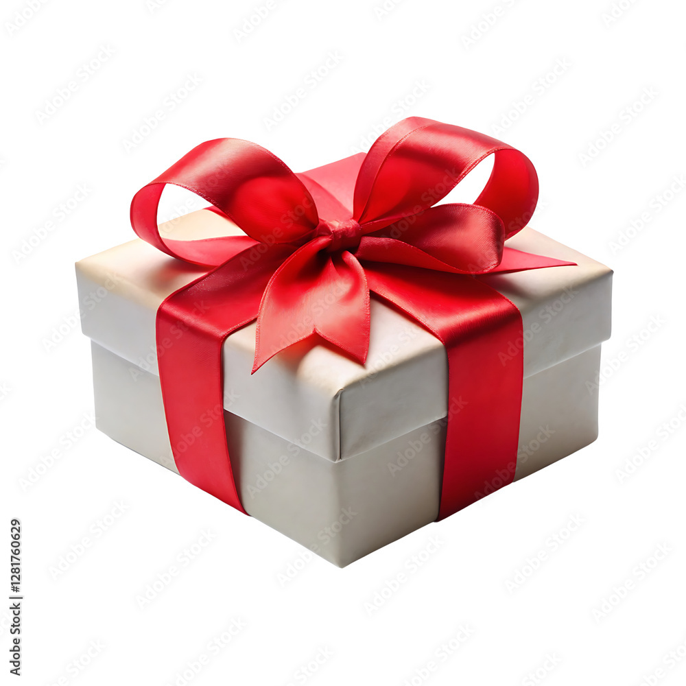 Fototapeta premium Gift box with satin ribbon and bow on transparent background