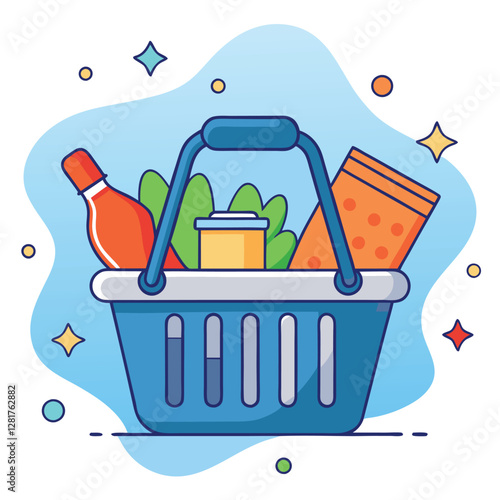 Ecommerce shopping basket vector illustration