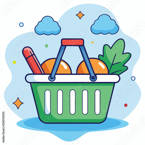 Ecommerce shopping basket vector illustration