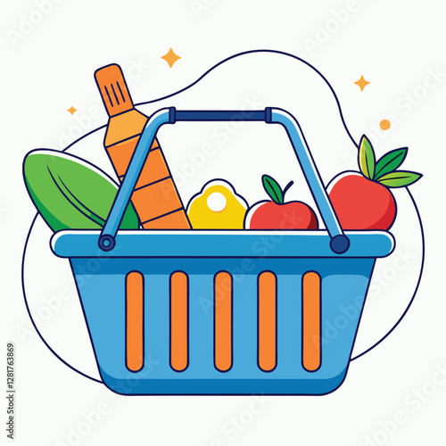 Ecommerce shopping basket vector illustration