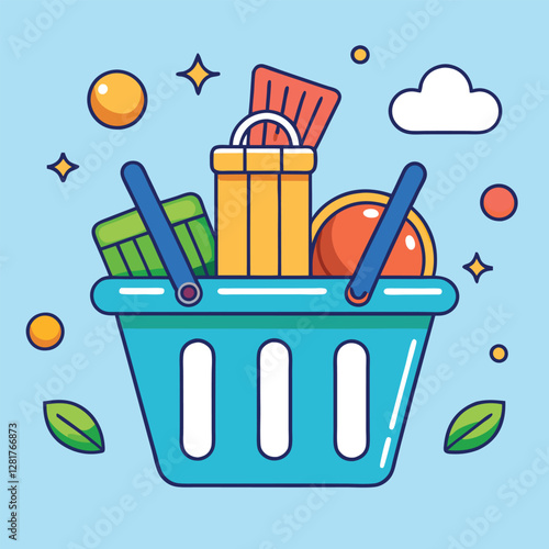 Ecommerce shopping basket vector illustration