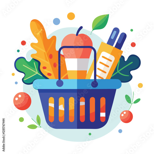 Ecommerce shopping basket vector illustration