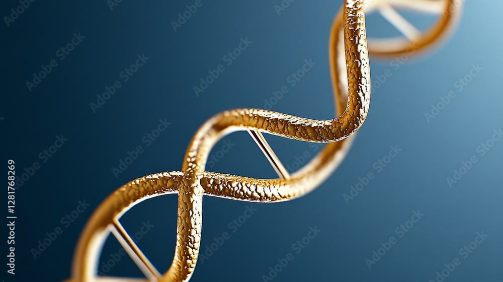 Gold DNA Double Helix Representation on Blue Background Gold DNA Double Helix Representation on Blue Background