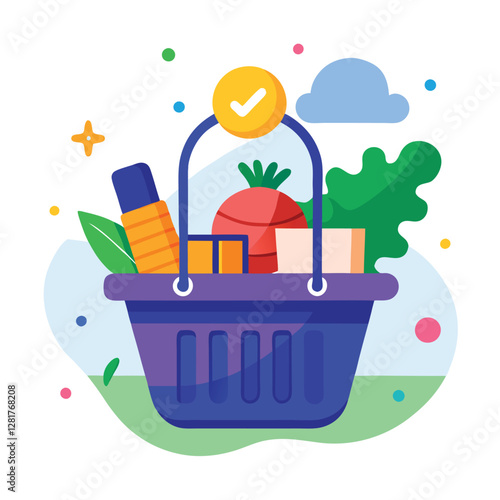 Ecommerce shopping basket vector illustration