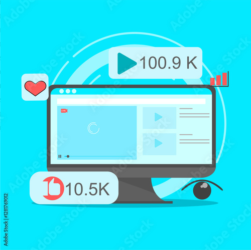 concept of Video advertising on social media networks. Social media videos get likes and views.