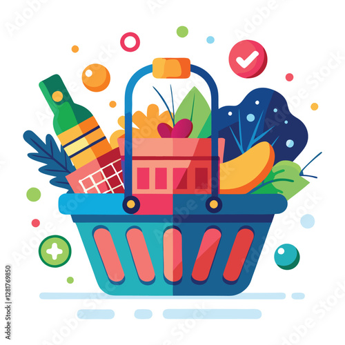 Ecommerce shopping basket vector illustration