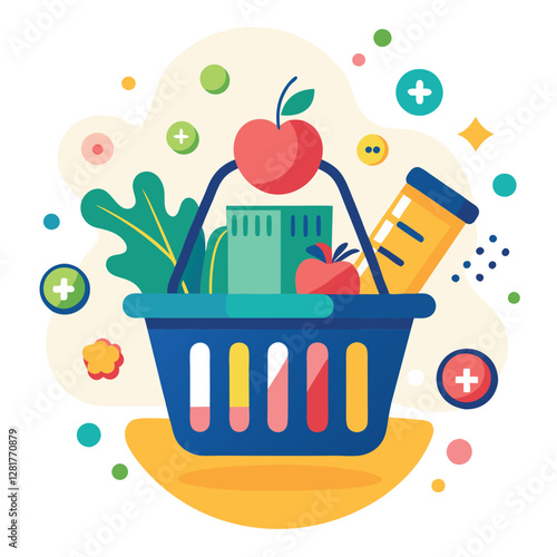 Ecommerce shopping basket vector illustration