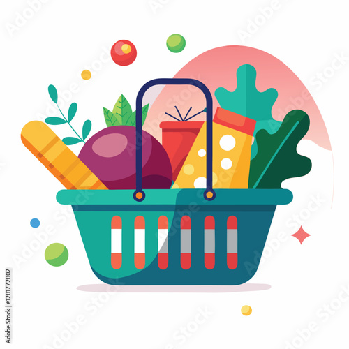 Ecommerce shopping basket vector illustration