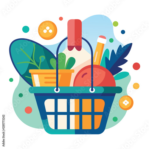 Ecommerce shopping basket vector illustration