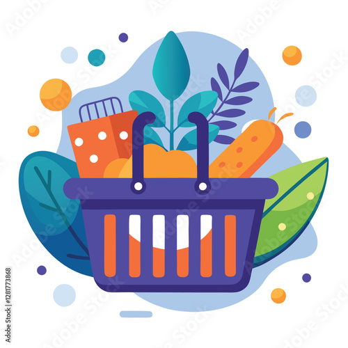 Ecommerce shopping basket vector illustration
