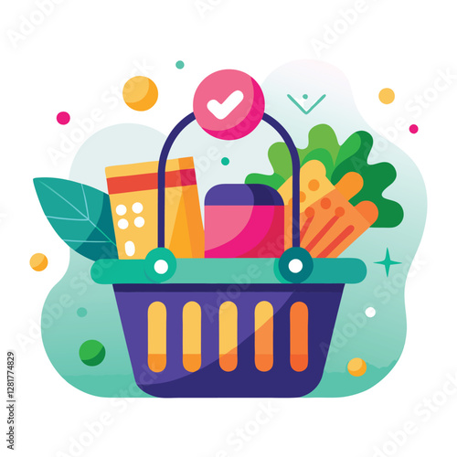 Ecommerce shopping basket vector illustration