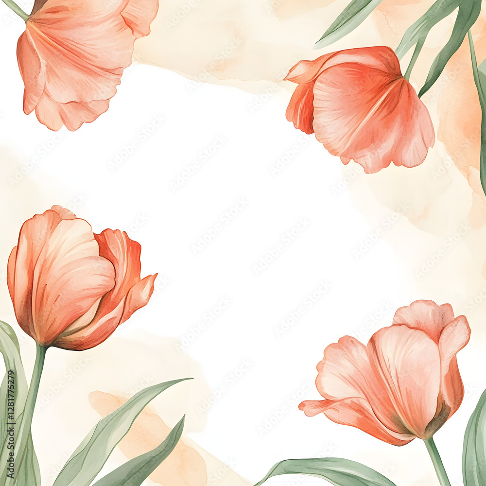 custom made wallpaper toronto digitalFrame of Parrot Tulip, with minimal details and a simple illustration. Floristic design elements for floristics, Greeting card, Floral print, Plant painted background, Watercolor painting, Template