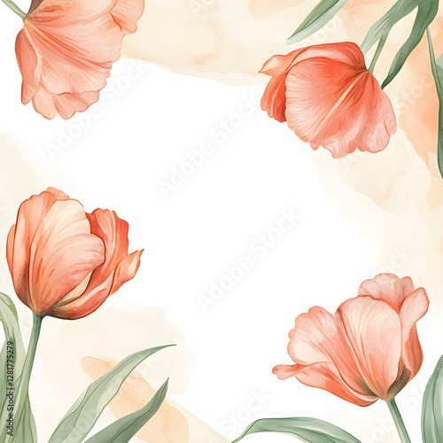Wallpaper Mural Frame of Parrot Tulip, with minimal details and a simple illustration. Floristic design elements for floristics, Greeting card, Floral print, Plant painted background, Watercolor painting, Template Torontodigital.ca