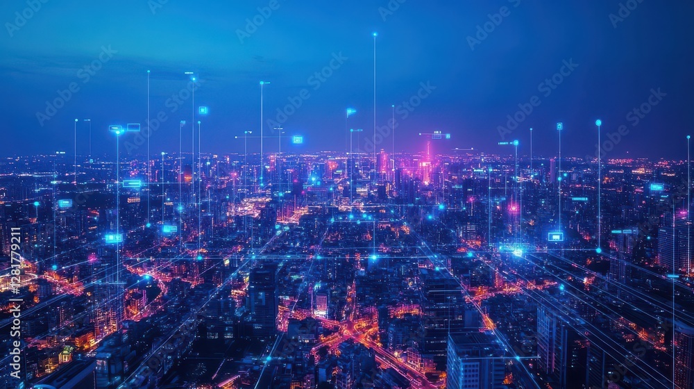 Fototapeta premium Innovate payment systems above a futuristic urban landscape