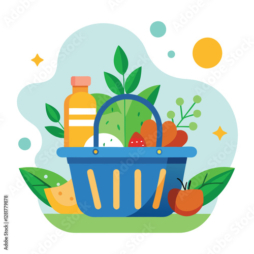 Ecommerce shopping basket vector illustration