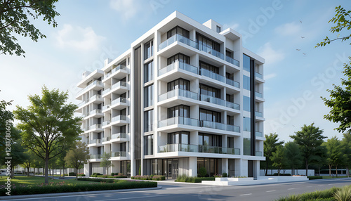 Wallpaper Mural Modern Residential Apartment Building with Green Surroundings. Torontodigital.ca