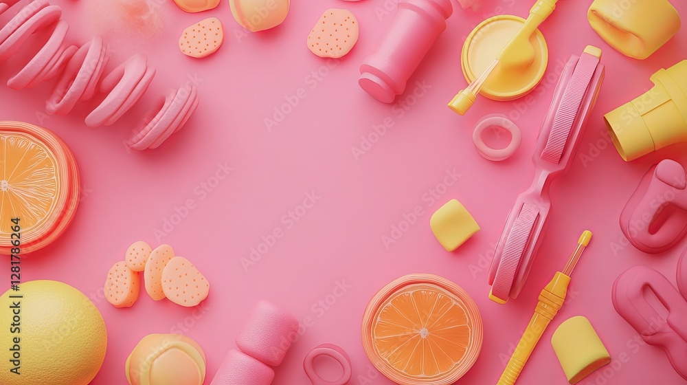 A flat-lay composition designed as a background for fitness or weight loss activities, incorporating space for text A flat-lay composition designed as a background for fitness or weight loss activities, incorporating space for text