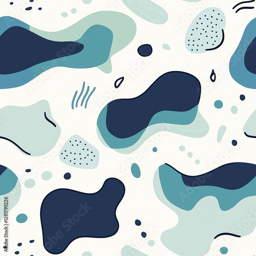 Abstract seamless pattern with abstract shapes, dots and lines