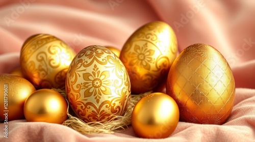 Elegant Gold Easter Eggs Decor Nest Festive Design photo