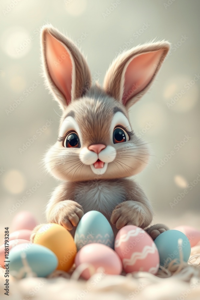 Fototapeta premium Adorable Easter Bunny with Colorful Eggs