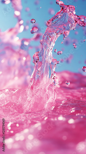 Obraz na płótnie The pink ink dissolves gently in light blue water, forming a surreal, abstract background full of fluid movement and vibrant color blending w salonie