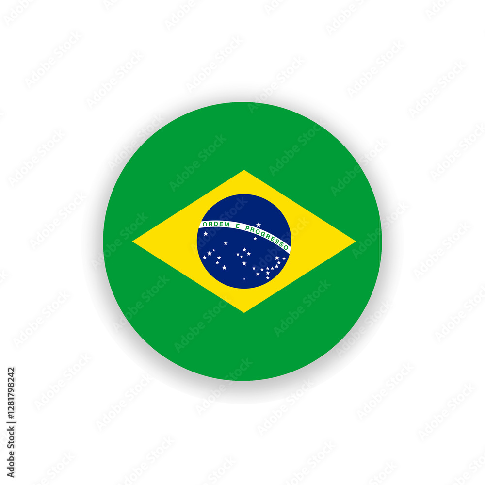 Obraz premium Brazil national flag in circle shape isolated on white. Illustration