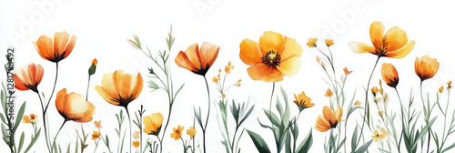 Obraz na płótnie Wildflowers painted in watercolor style, isolated against a crisp white background, offering a clean, simple design ideal for botanical-themed posters and minimalist art, banner w salonie