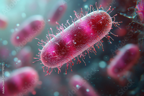 red bacteria cell, infection in macro, 3D rendering photo