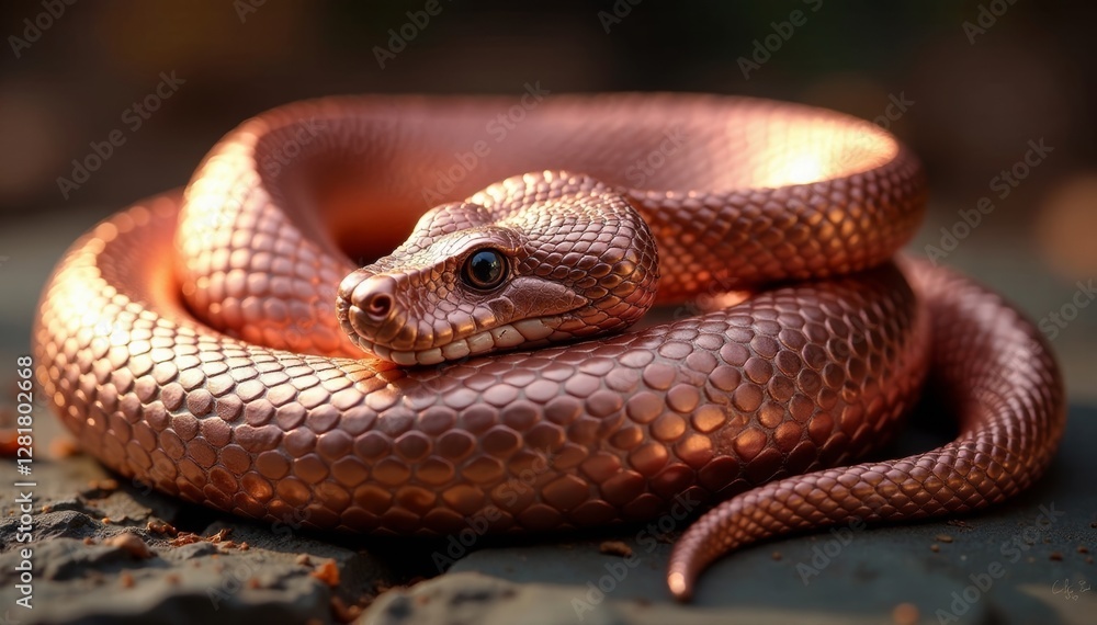 Fototapeta premium Snake wrapped around metallic rose gold animal print, metallic rose gold, animal design, design motif