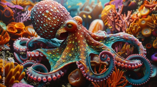 Wallpaper Mural Vibrant Octopus in a Colorful Coral Reef Ecosystem Torontodigital.ca