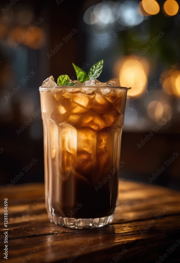 artistic close visualization iced coffee featuring surface condensation delightful brown tones dim lighting, cold, brew, glass, beverage, refreshing, drink artistic close visualization iced coffee featuring surface condensation delightful brown tones dim lighting, cold, brew, glass, beverage, refreshing, drink
