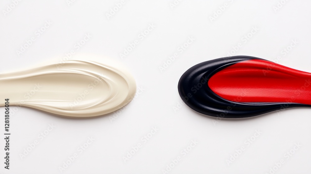 Abstract Art with Cream, Black, and Red Paint on White Background Abstract Art with Cream, Black, and Red Paint on White Background