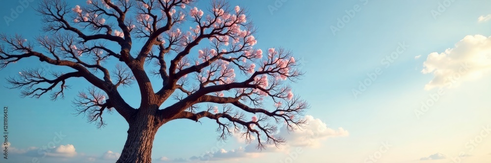 Tree with large bare branches stretching towards sky, solitude, Oklahoma, weathered wood Tree with large bare branches stretching towards sky, solitude, Oklahoma, weathered wood