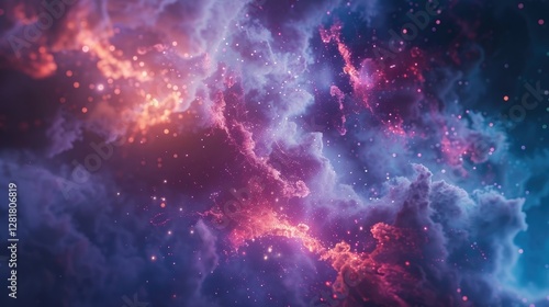 Luminous shapes floating in a misty space