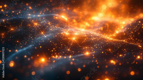 Abstract Neural Network Art with Golden Threads Connecting Nodes in Dark Cosmic Space for AI and Machine Learning Concept