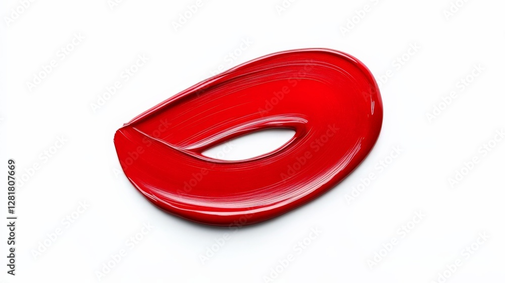 Bright Red Paint Stroke with Unique Shape on White Background Bright Red Paint Stroke with Unique Shape on White Background