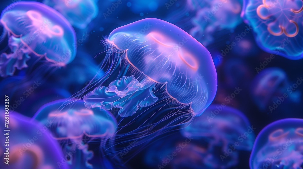 Mesmerizing Underwater Scene with Glowing Jellyfish Mesmerizing Underwater Scene with Glowing Jellyfish