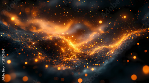 Abstract Neural Network Art with Golden Threads Connecting Nodes in Dark Cosmic Space for AI and Machine Learning Concept