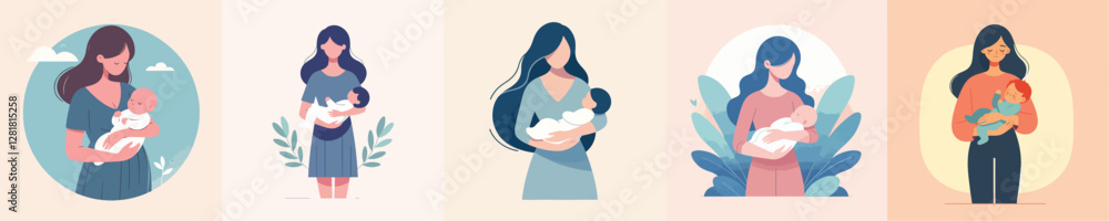 vector set of women holding babies vector set of women holding babies