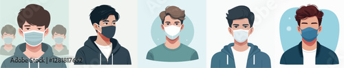 vector of young man wearing a mask
