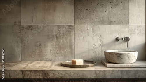 Elegant Bathroom Interior with Marble Basin and Textured Wall Panels
