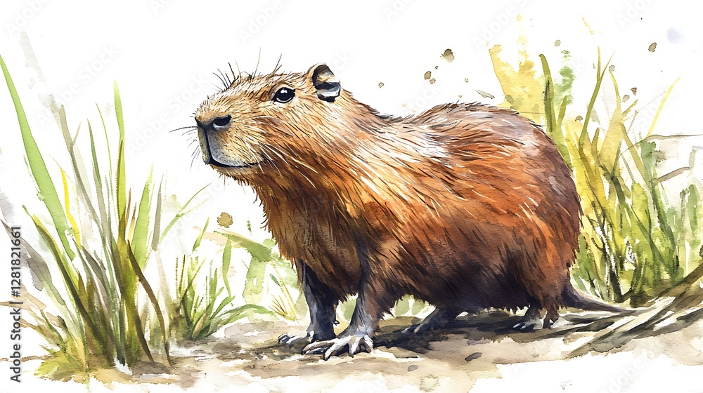 Capybara grassland portrait, wildlife illustration Capybara grassland portrait, wildlife illustration