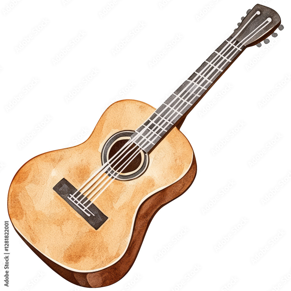 Obraz premium Artistic Wooden Guitar Illustration with Detailed Texture and Strings for Creative Design Projects and Music Themes