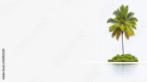 Isolated palm tree on a tranquil tropical island in calm water