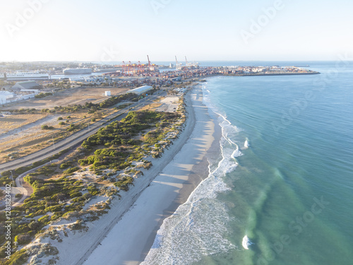 drone aerial view of port beach in Perth, Western Australia at sunrise
